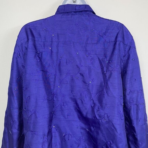 Clothes Womens XL Top Blouse Purple Embroidered Long Sleeve Dressy Career Work - Picture 8 of 11